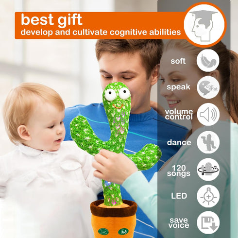 Dancing Talking Cactus Toy, Cactus Baby Toy Singing Mimicking Repeating Recording Cactus Toy, Silly Sunny The Cactus with 3xAA Battery