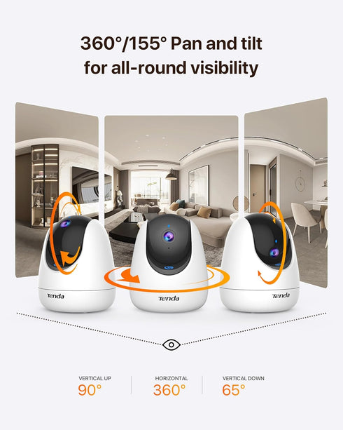 Tenda CP3 Pro 2K Indoor Security Camera with WiFi 6 & AI Detection – Baby Monitor, Pet Camera, Night Vision, No