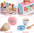 Wooden Ice Cream Toys Kitchen Play Store - Play Kitchen Accessories for Toddlers 3-5, Scoop, Menu & Fake Money