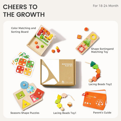 Set 18-24 4-in-1 Tiny Land Montessori Toy for Babies Months Investigator Play Kit- Wooden Learning Toys with Color