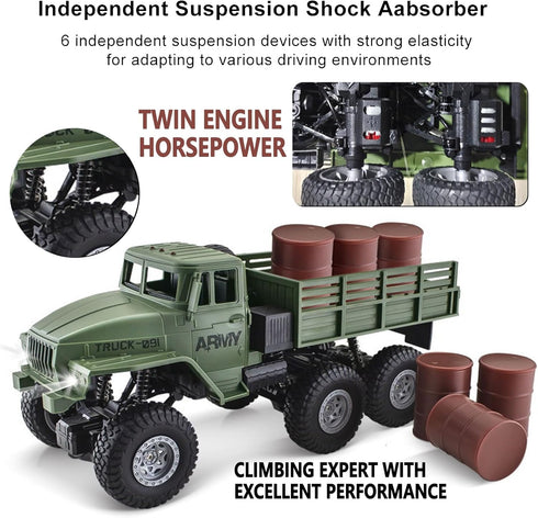 6x6 1/16 4WD JPJCOOY RC Military Truck Road Remote Control Car Scale Remote Control Truck All Terrain Rock Army