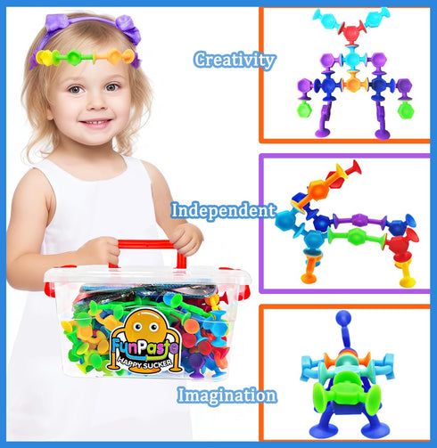 165Pcs 3 4 5 6 Genius Suckers Suction Cup Toys, Bath Sensory Toys for Kids, Colorful Building Toys Party Favor Gift