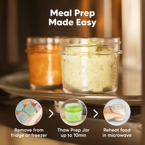 KeaBabies 12pk 4oz Glass Baby Food Containers, Leak-Proof, Microwavable Baby Food Storage Jars (Musk Dusk)