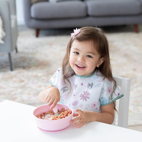 Bumkins Baby Bowl, Silicone Suction, Non Skid Sticky Bottom, Feeding Essentials for Babies, Toddlers, and Kids, Pink