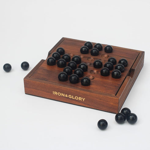 Iron & Glory | Solitaire Game | Wooden Puzzle Board Games for Adults | Puzzle Games & Strategy Board Games | Solitaire Marble Board Game | Portable Solo Board Game & Travel Games | Table Top Games