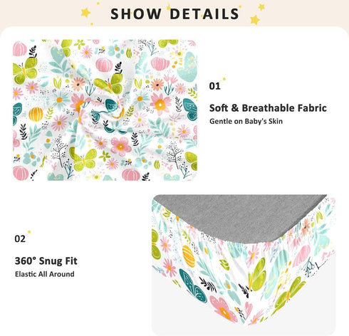 miaozhen 1 Pack 52x28 Cotton Baby Crib Sheets for Boys Girls Soft Comfy Little Fresh Safaris Butterfly Floral Muslin