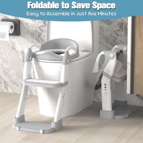 3 1 Potty Training Seat, Toddler Potty Training Toilet with Step Stool Ladder for Kids Boys Girls, in Foldable Toilet