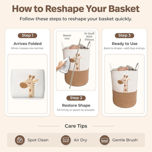 20"x15" Baby Laundry Basket & Nursery Hamper Large Giraffe Baby Hamper for Nursery Decor, Tall Woven Rope Dirty Clothes