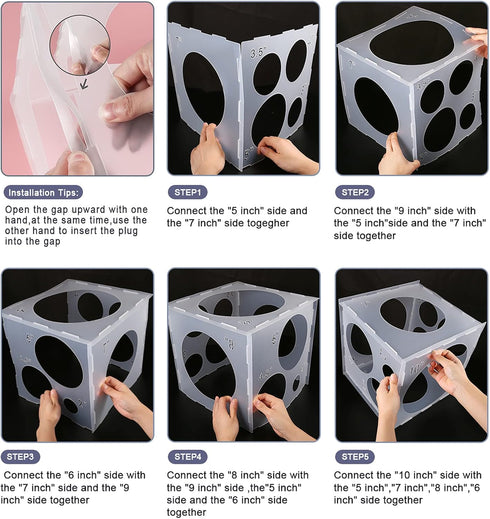Auihiay 12 Holes Balloon Sizer Cube Box, Collapsible Plastic Measurement Tool for Decorations, Columns, Arches