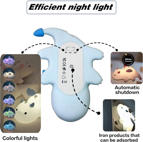Cute Silicone Night Light for Kids - Touch Control LED Nursery Lamp for Baby Toddler Bedroom, Portable Battery Powered