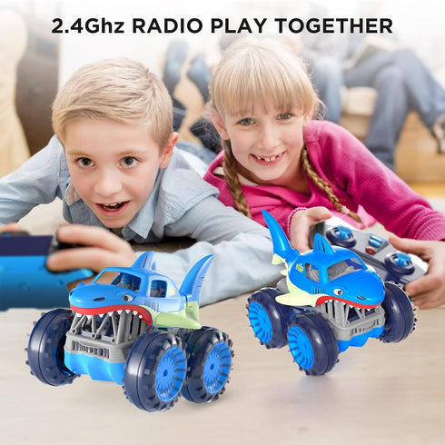 MaxTronic Remote Control Car, 2.4Ghz Amphibious RC Shark Monster Truck Toys, 4WD All Terrain for Boys Girls 3-12 Years