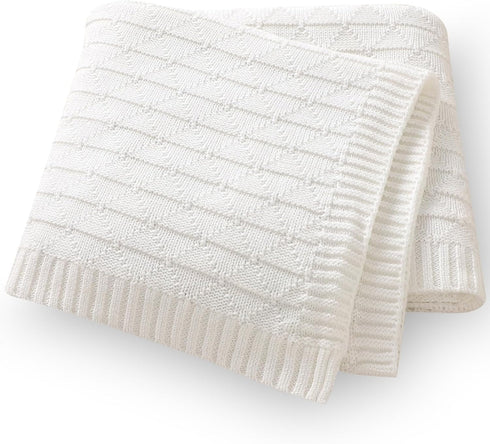 Baby Receiving Blanket for Boys Girls, Knit Neutral Swaddle Blankets, Soft Lightweight Crib Stroller Blankets, 30 x 40