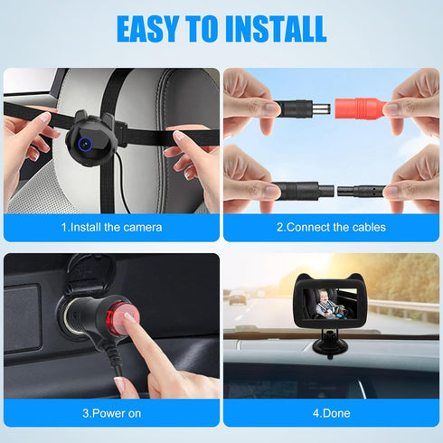 Shkalacar 4.3" 1080P Baby Car Mirror Camera with Night Vision Wide View Auto IR Cut for Observing Baby in Car Seat Crib