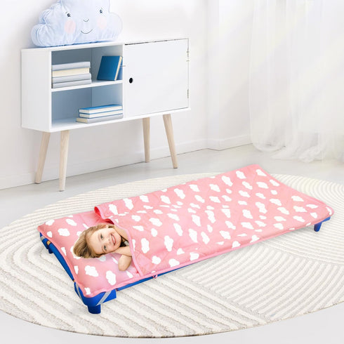Toddler Nap Mat with Removable Pillow and Blanket, Lightweight Portable Sleeping Bag for Kids, Pink Cloud 52" x 23"