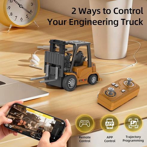 cxjoigxi 1/64 2 1 6+ Mini RC Forklift Toy, Forklift Truck Rechargeable, App & Remote Control, in Transformable Lift