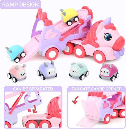 seveclotree 7 1 1-3,Unicorn 2-4,Toys 1 2 3 in Carrier Truck Cars for Toddlers Car with Lights & Music,Toddler Girl Toys