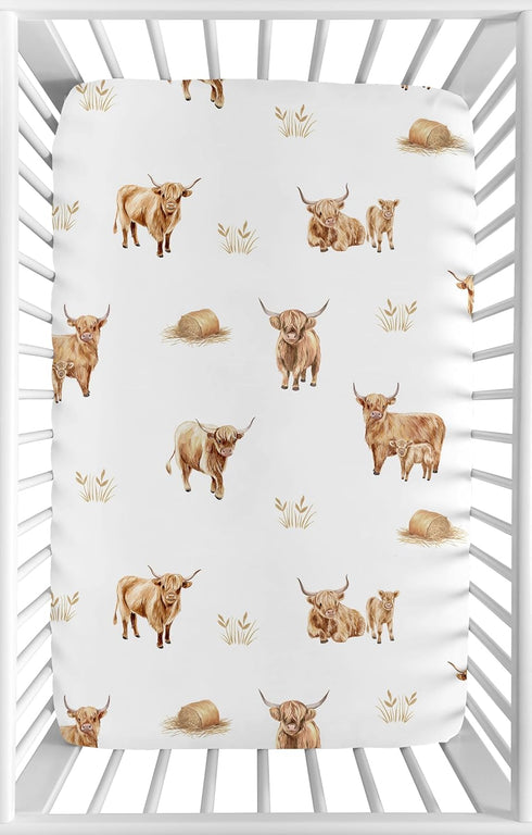Sweet Jojo Designs Baby Fitted Mini Crib Sheet (Boho Highland Cow) for