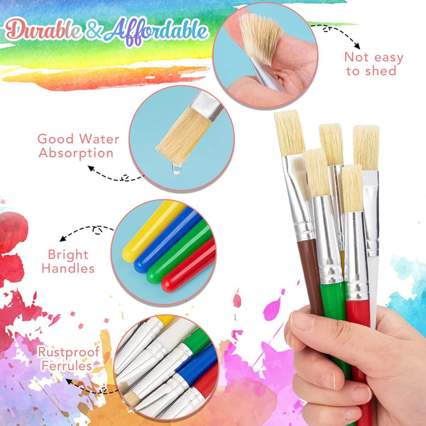 Paint Brushes for Kids, 10 Pcs Big Washable Chubby Toddler Paint Brushes, Easy to Clean & Grip for Acrylic Paint