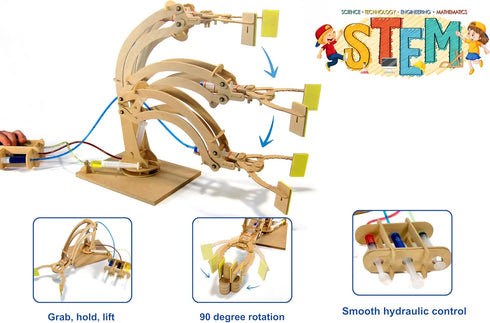 8-12 PATHFINDERS STEM Kit Hydraulic Robotic Arm | Wooden Building Kit for Kids Ages | Mechanical Engineering Toy |
