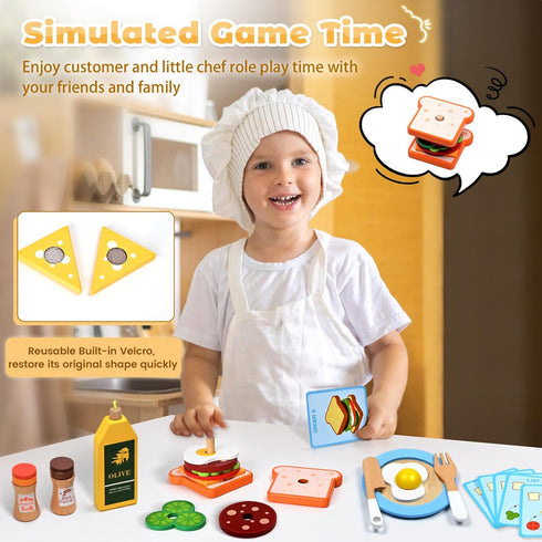 35 Set 3 4 5 6 PCS Wooden Play Kitchen Accessories, Pretend Play Kitchen Toys for Kids Toddlers, Wooden Play Cooking