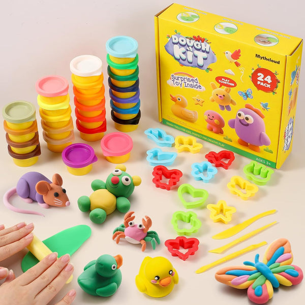 Mythcloud Stocking Stuffers for Kids - 24 Colors DIY Playdough Bulk Pack Classroom
