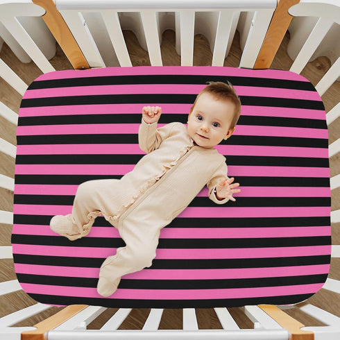 Pigsaly 28x52 inch Crib Sheets Hot Pink Black Vertical Stripes Baby Sheet for Standard Crib Mattress Boys Girls Toddler