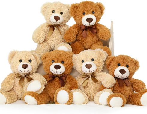 MorisMos Bulk Teddy Bears, 6 Packs of 14 Inch Stuffed Animals, Soft Plush Bears for Baby Shower, Kids, Brown, Dark Brown