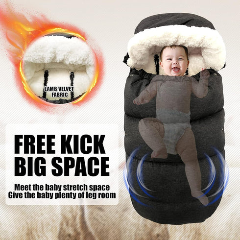 Waterproof & Thicken Universal Footmuff for Stroller, Bunting Bag for Winter Stroller Cover (0-3 Years)