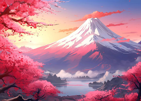 1000 Piece Puzzle for Adults - Iceberg Sakura Jigsaw Puzzles - Cherry Blossom & Mount Fuji Oil Painting