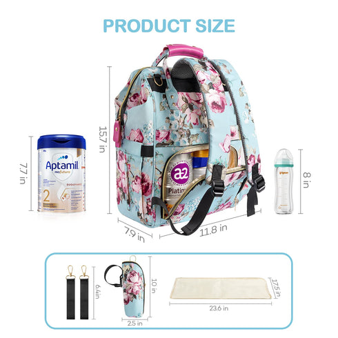 Backpack, Pack LitBear Diaper Bag Large Capacity Multifunction Nappy Bags, Waterproof Baby Bag Floral Insulated Sturdy