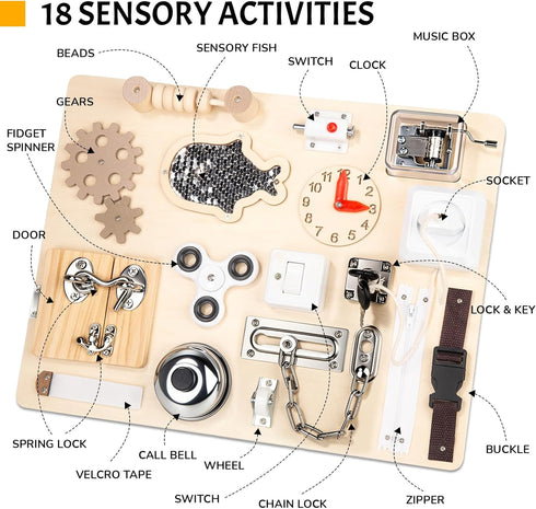 RIANEAN 1 2 3 4 1-3 Montessori Busy Board for Toddlers Year Old, Wooden Sensory Toys, Preschool Learning Activities
