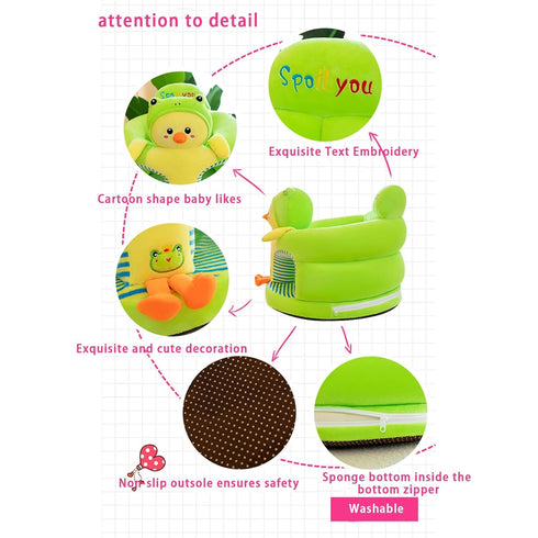 Juaugusep Baby Sit Up Chair with Cartoon Animals Plush Sofa - Toddler Learn to Sit Up - Washable Cover for Back & Head