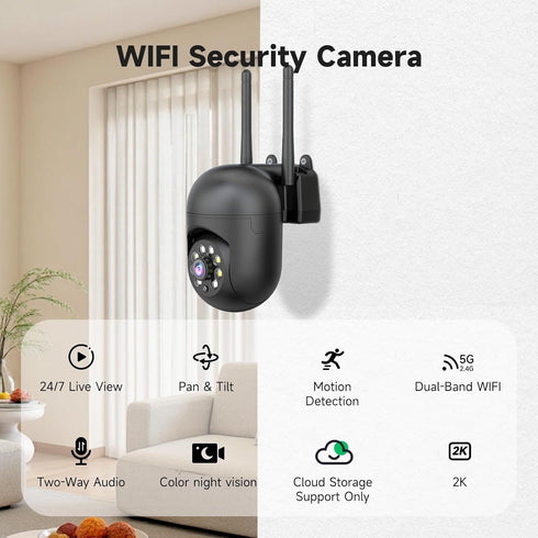 JAIOTlink 2K 2.4/5GHz 360 2-Way Security Camera Wired, Home WiFi Camera, PTZ Baby Monitor with Color Night Vision