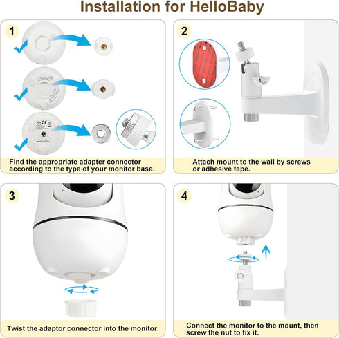GAHOGA HB6550/HB6560/HB6240/HB65/HB6148/HB6339 SM935E, 360 Adjustable Baby Monitor Wall Mount for HelloBaby & ANMEATE