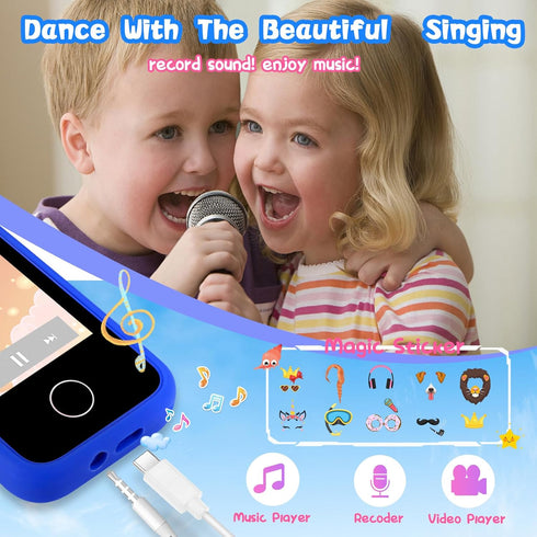 3 4 5 6 7 8 9 10 3-8(Blue) Kids Phone Birthday Gifts Toy for Year Old Girls Boy,Toddler Kid Smart Phone with Dinosaur