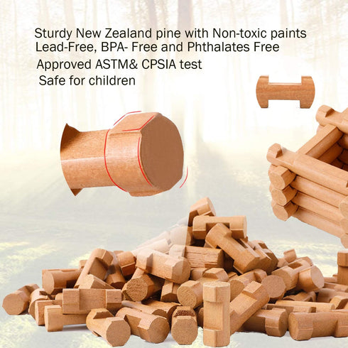 90 Set, 3 4 5 6 Wondertoys Pieces Classic Wood Cabin Logs Building Log Toy for Children, Farm House Construction
