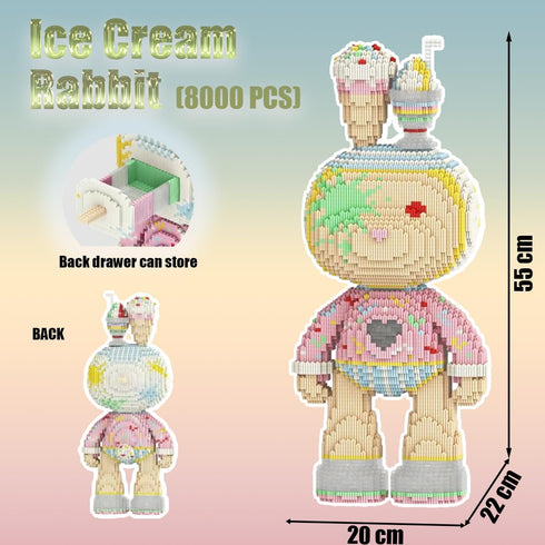 Animal Ice Cream Rabbit Micro Building Blocks Set (8000PCS, 55cm High) - Gift for Adults and Kids