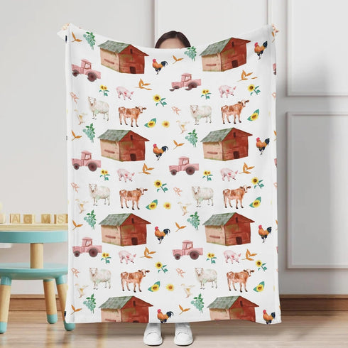 Watercolor Farm Animals Baby Blanket, Farm Pig Rooster Lamb Cow Duck, Soft Swaddle Blanket 30x40 for Toddler Nursery