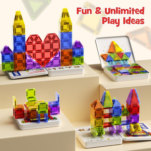Niukdier Set 60pcs 3+ Magnetic Tiles Mini Travel Toddler Magnetic Blocks Building Kids Toys, Montessori Preschool