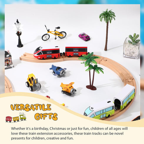 Pack 16 Pack Liliful of Wooden Train Tracks Expansion Male-Male Female-Female Train Track for Most Wooden Railway