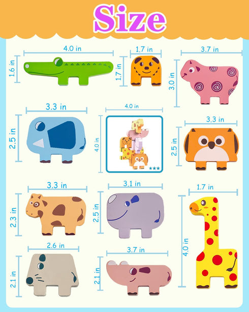 1 2 3 2-4, 10 Pack Toy,1 2 3 Maaacute Montessori Toys for Year Old Boys Girls, Toddler Toys Age Wooden Animal Blocks