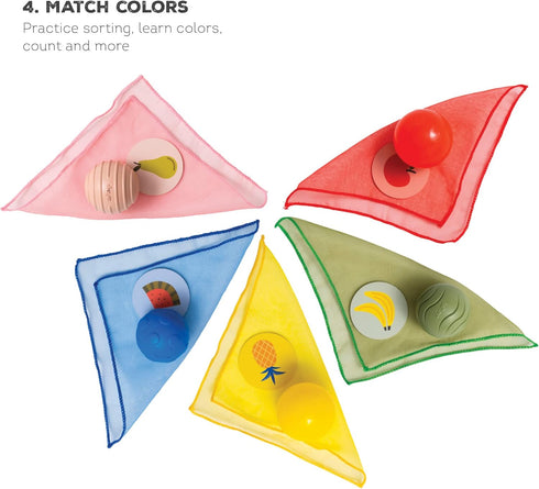 Taf Toys Sensory Baby Tissue Box - Montessori Square Sensory Toys with Colorful Pull Scarves, Play Balls, and Cards.