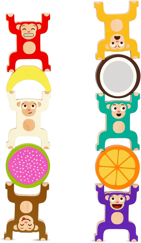 Battat Education Stacking Toy for Kids - Wooden Stacking Monkeys, Developmental Toy for Fine Motor Skills, 19 Pcs