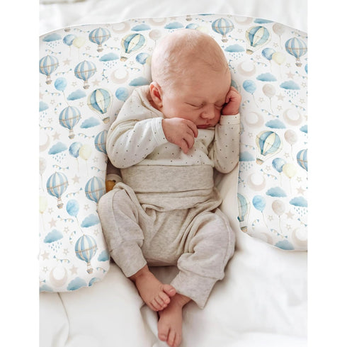 Neutral Blue Hot Air Balloons Baby Nursing Pillow Covers for Boy Girl Pastel Balloons Moon Star Clouds Nursery