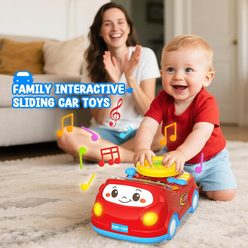 1 2-in-1 12-18 1-2, Toys for Year Old Boy Gifts - Toddler Push Car & Musical Racing Adventure Steering Wheel Driving