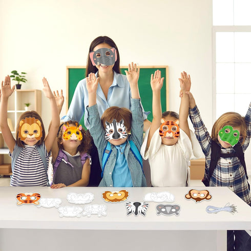 36Sets Animal Coloring Mask Jungle Animal Crafts for Kids Color Your Own Paper Mask Easy DIY Wild Lion Masquerade