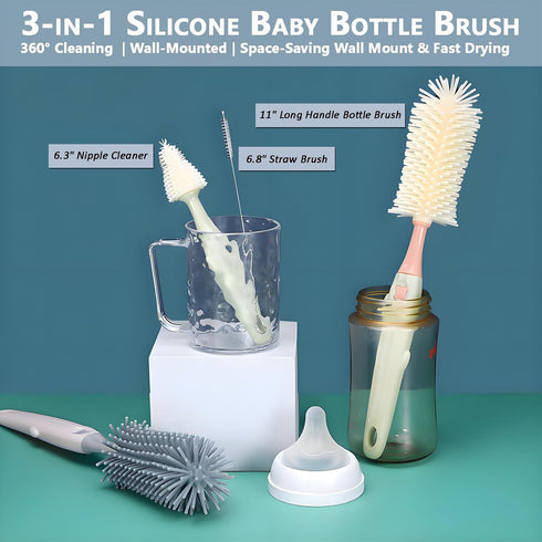 Kit,3-in-1 11" 6.3" 6.8" Baby Bottle Brush Water Bottle Brush for Bottles/Nipple/Cups & Narrow Straws, Cleaning Tools