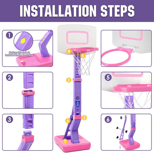 SUPER JOY Adjustable Toddler Basketball Hoop for Kids 1-3, Portable Indoor Outdoor Basketball Goal for Boys Girls