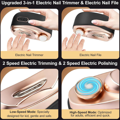 Vazpalas 3 in1 Trimmer Electric Nail Clipper, Baby Nail Electric, Smart Easy Nail Clipper with LED Light & Nail Clip