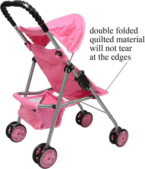 My First Doll Stroller with Basket - Pink Quilted Design